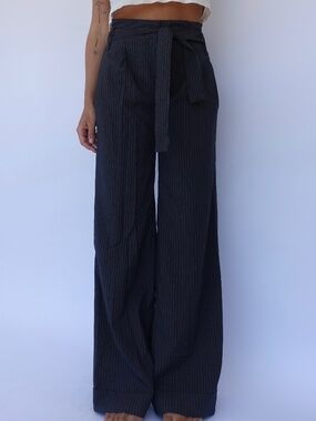 Grey pinstripe wide leg pants